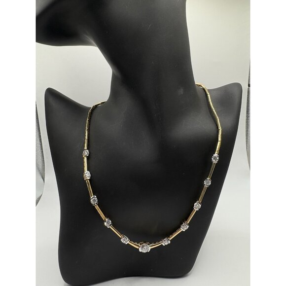 Gold Plated 925 Sterling Silver Chain Necklace CZ Stone Formal Bridal Prom 18.1g - Picture 1 of 6